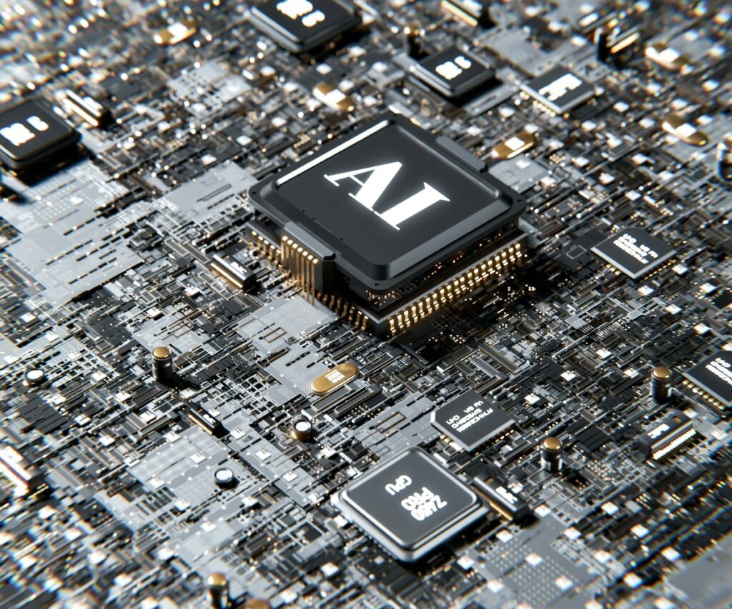 Chip de computador com as letras AI, ilustrando como fazer o ChatGPT indicar meu escritório